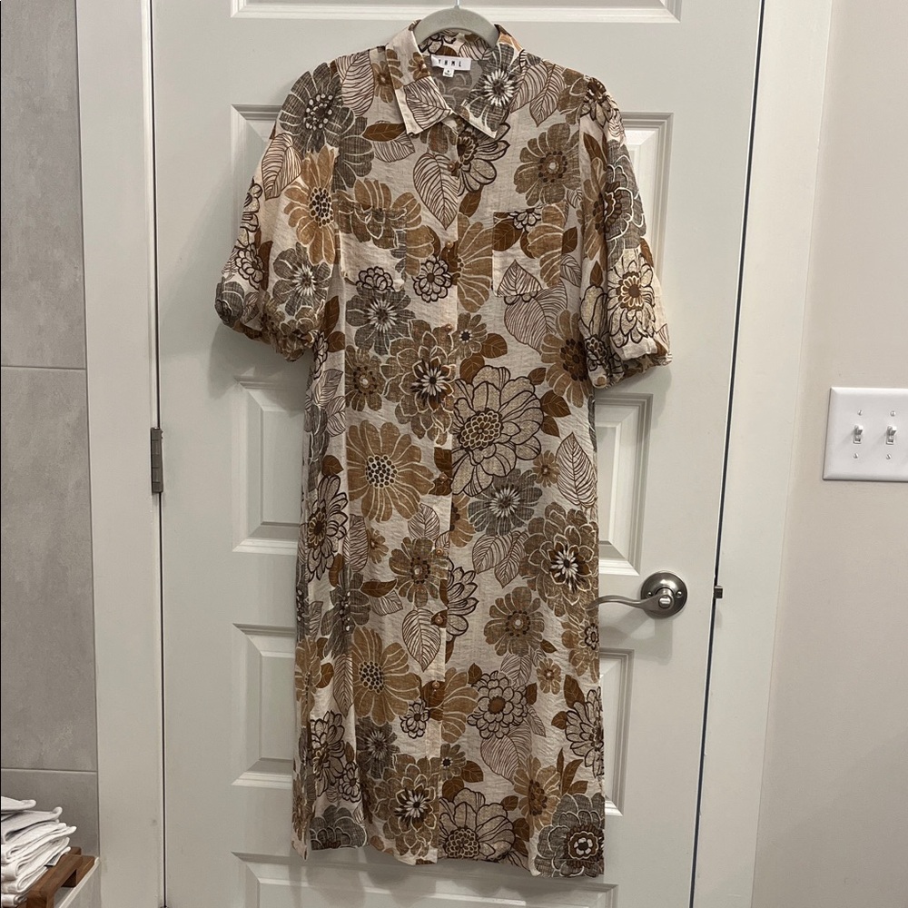 THML Brown & Cream Floral Collared Midi Dress